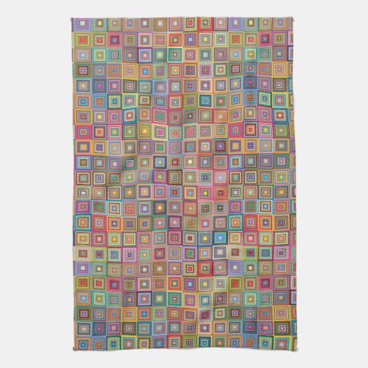 Retro Geometric Square Tile Pattern Theedoek (Verticaal)