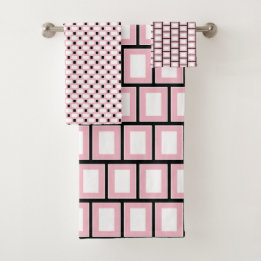 Retro Geometric Square Tiled Pink White Pattern Bad Handdoek