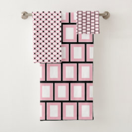 Retro Geometric Square Tiled Pink White Pattern Bad Handdoek