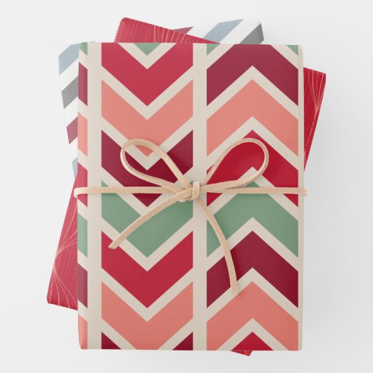 Retro Geometric Stripes Custom Holiday Kerstmis Inpakpapier Vel (In situ)