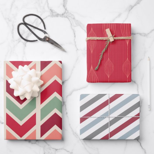 Retro Geometric Stripes Custom Holiday Kerstmis Inpakpapier Vel (Voorkant)
