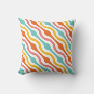 Retro Geometric Waves Oranje Pink Turquoise Yellow Kussen