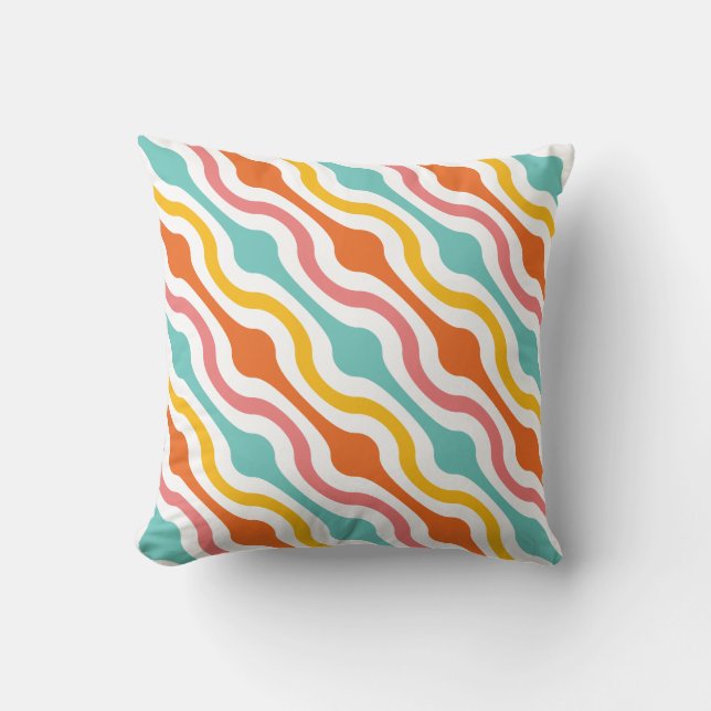 Retro Geometric Waves Oranje Pink Turquoise Yellow Kussen (Voorkant)
