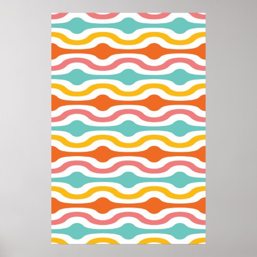 Retro Geometric Waves Oranje Pink Turquoise Yellow Poster (Voorkant)