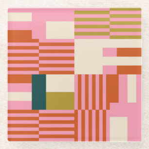 Retro Geometrisch Abstract Mozaïek Glazen Onderzetter