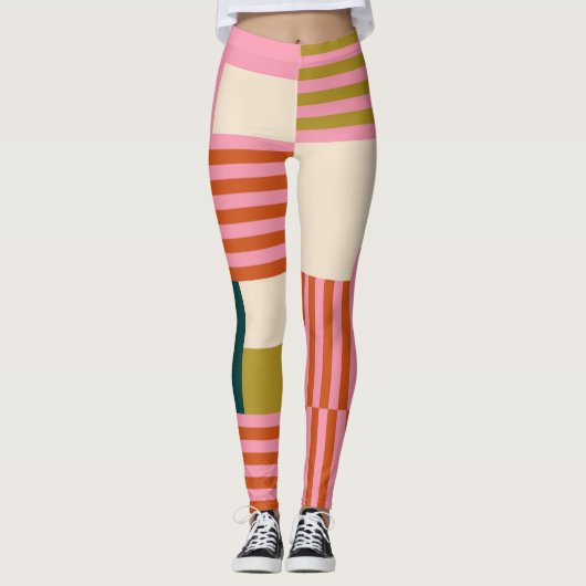 Retro Geometrisch Abstract Mozaïek Leggings (Voorkant)