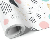 Retro Geometrisch Abstract Pat#1 Teal Roze ID1067 Cadeaupapier (Rol Hoek)