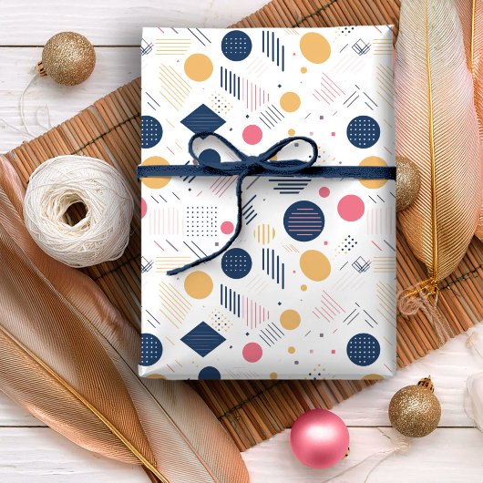 Retro Geometrisch Abstract Pat#6 Navy Roze ID1067 Cadeaupapier