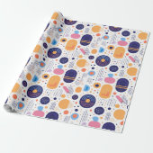 Retro Geometrisch Abstract Pat#7 Indigo ID1067 Cadeaupapier (Uitgerold)