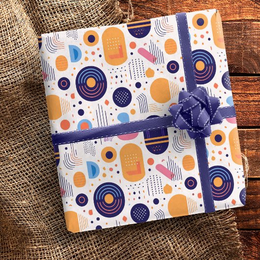 Retro Geometrisch Abstract Pat#7 Indigo ID1067 Cadeaupapier
