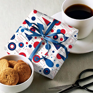 Retro Geometrisch Abstract Pat#9 Navy Rood ID1067 Cadeaupapier