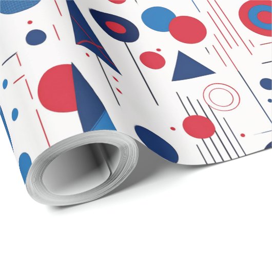 Retro Geometrisch Abstract Pat#9 Navy Rood ID1067 Cadeaupapier (Rol Hoek)