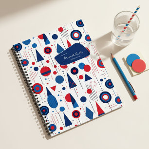 Retro geometrisch abstract pat#9 Navy rood ID1067 Notitieboek