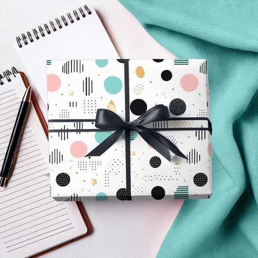 Retro geometrisch abstract patroon #1 turkoois roz cadeaupapier