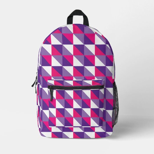 Retro Geometrisch Abstract Roze Paars & Wit Bedrukte Rugzak (Voorkant)