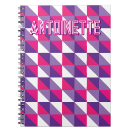 Retro Geometrisch Abstract Roze Paars & Witte Naam Notitieboek