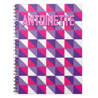 Retro Geometrisch Abstract Roze Paars & Witte Naam Notitieboek