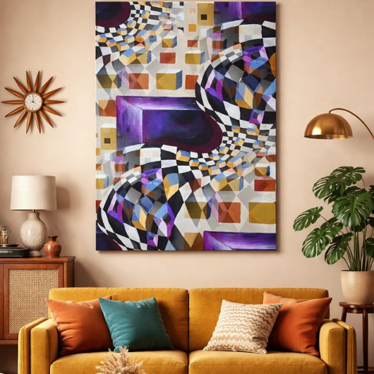 Retro geometrisch abstracte middeleeuwse moderne o canvas afdruk