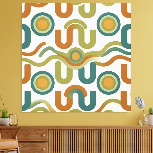 Retro geometrisch atoompatroon uit het midden van canvas afdruk (Insitu (Woonkamer))