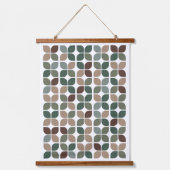 Retro geometrisch bladpatroon groen bruin taupe hangend wandkleed (Voorkant)