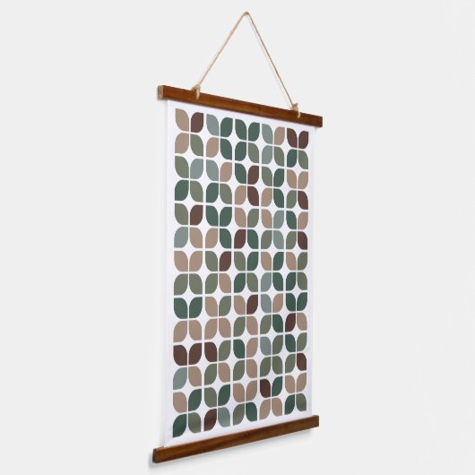Retro geometrisch bladpatroon groen bruin taupe hangend wandkleed (Gebogen)
