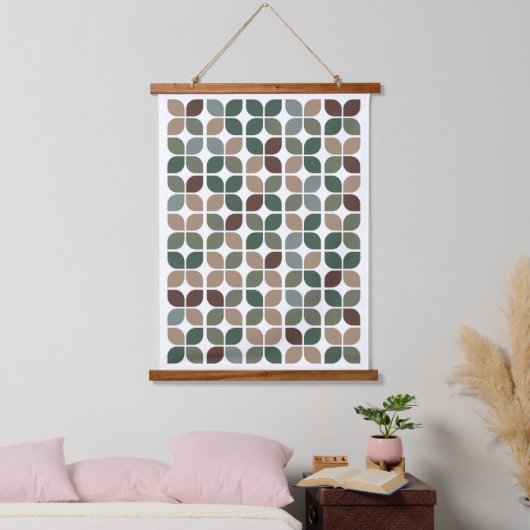 Retro geometrisch bladpatroon groen bruin taupe hangend wandkleed (Slaapkamer)