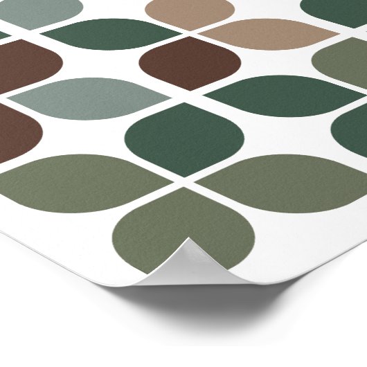 Retro geometrisch bladpatroon groen bruin taupe poster (Hoek)