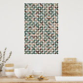 Retro geometrisch bladpatroon groen bruin taupe poster (Keuken)