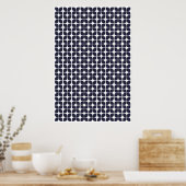 Retro geometrisch bladpatroon marineblauw poster (Keuken)