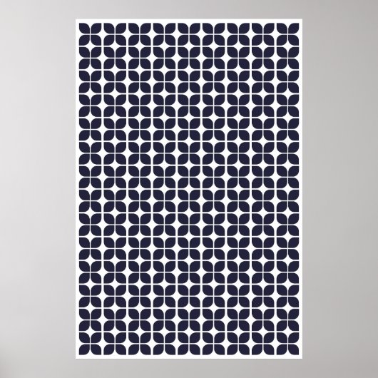 Retro geometrisch bladpatroon marineblauw poster (Voorkant)