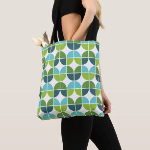 Retro geometrisch blauw groen patroon tote bag