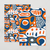 Retro geometrisch blauw sinaasappel wit bedankkaart (Voorkant / Achterkant)