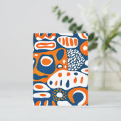 Retro geometrisch blauw sinaasappel wit briefkaart (Staand voorkant)