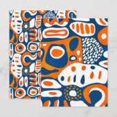 Retro geometrisch blauw sinaasappel wit briefkaart (Voorkant / Achterkant)