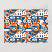 Retro geometrisch blauw sinaasappel wit briefkaart (Achterkant)