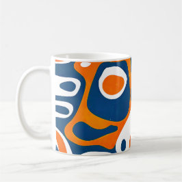 Retro geometrisch blauw sinaasappel wit koffiemok