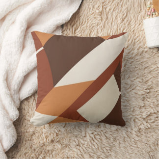 Retro geometrisch bruin en Oranje Sierkussen