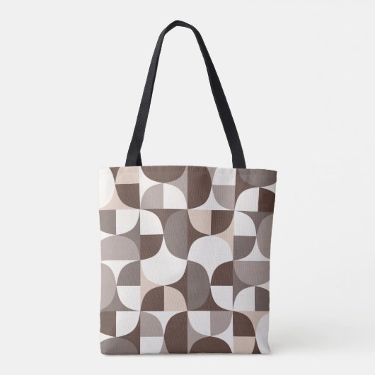 Retro geometrisch curvepatroon - Terra Brown Tote Bag (Achterkant)