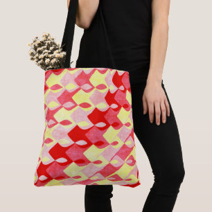 Retro geometrisch diamantpatroon rood, roze en gee tote bag