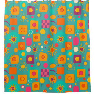 Retro geometrisch douchegordijn – Funky & Leuk