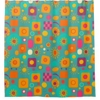 Retro geometrisch douchegordijn – Funky & Leuk