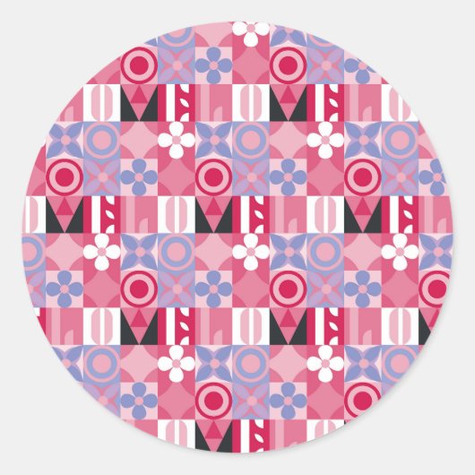 retro geometrisch drukpatroon ronde sticker (Voorkant)