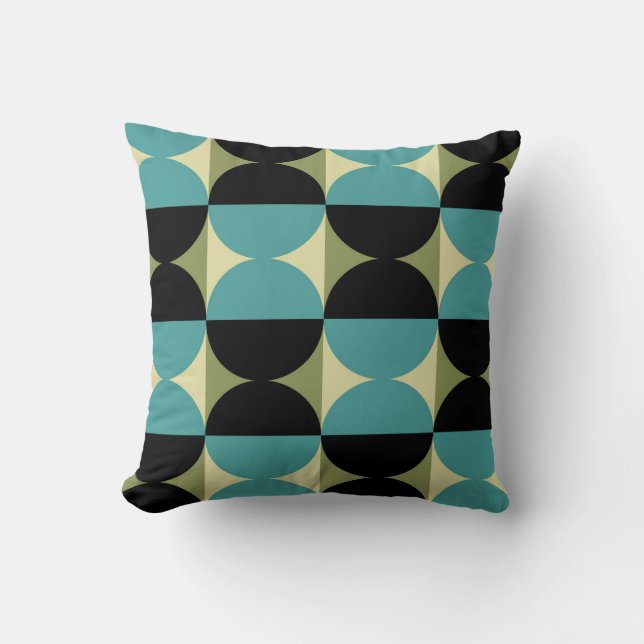 Retro Geometrisch half vierkant en cirkelpatroon Kussen (Voorkant)
