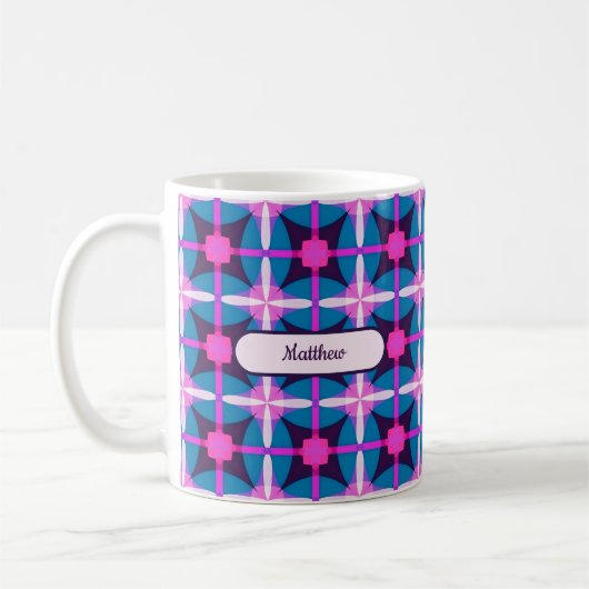 Retro Geometrisch Ontwerp in Roze, Paarse en Blauw Koffiemok (Links)