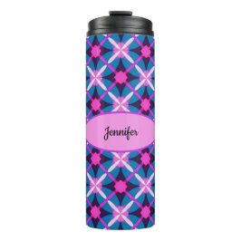 Retro Geometrisch Ontwerp in Roze, Paarse en Blauw Thermosbeker