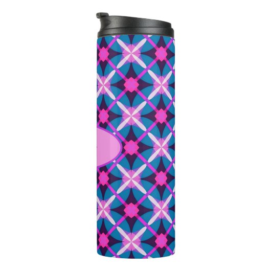 Retro Geometrisch Ontwerp in Roze, Paarse en Blauw Thermosbeker (Geroteerd rechts)