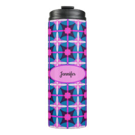 Retro Geometrisch Ontwerp in Roze, Paarse en Blauw Thermosbeker