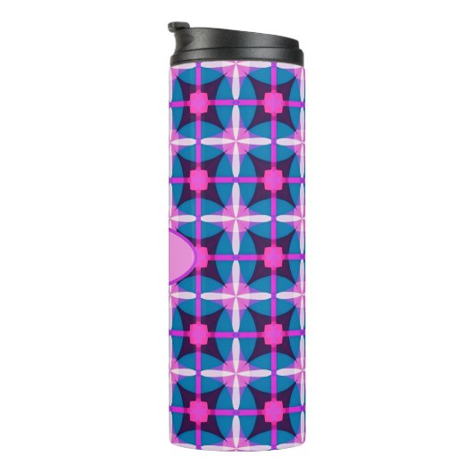 Retro Geometrisch Ontwerp in Roze, Paarse en Blauw Thermosbeker (Geroteerd rechts)