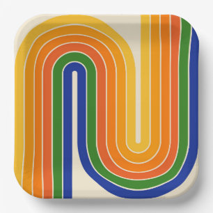 Retro geometrisch ontwerp uit de jaren 70 papieren bordje
