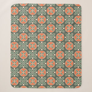 Retro geometrisch patroon 3 groen, oranje sherpa deken